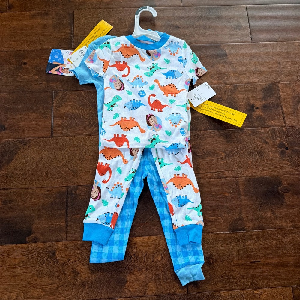Miss Rachel Boys 18 M Dinosaur Pajamas 4 Piece Set Cotton Sleepwear Blue